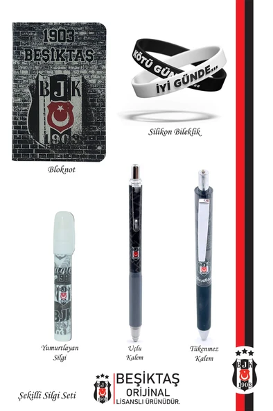 Beşiktaş Orijinal Lisanslı Premium Kalem Bileklik Bloknot Silgi Hediyelik Set - 2