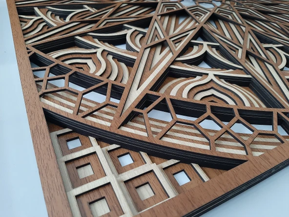 7 Katmanlı Mandala Duvar Sanatı Tasarımı Duvar Dekoru 3D Tablo Lazer Kesim Ceviz - 6