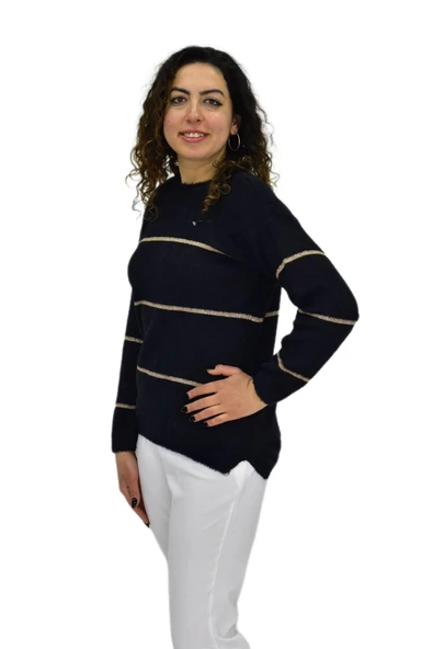 Kadın Çizgili Yumoş Spor Triko Kazak BGL-ST04124 - Resim 7