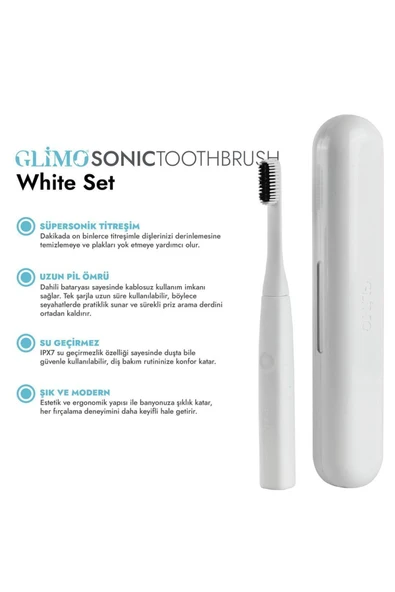 Glimo Sonic Toothbrush White Set Şarjlı Sonic Diş Fırçası - 6