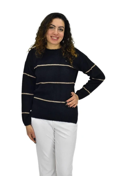 Kadın Çizgili Yumoş Spor Triko Kazak BGL-ST04124 - Resim 6