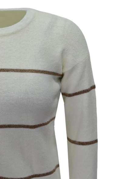 Kadın Çizgili Yumoş Spor Triko Kazak BGL-ST04124 - Resim 4