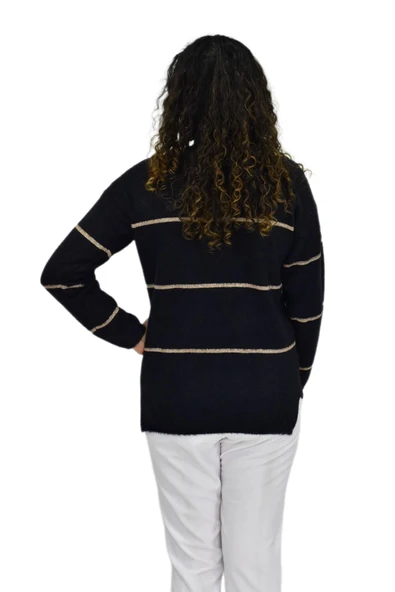 Kadın Çizgili Yumoş Spor Triko Kazak BGL-ST04124 - Resim 9