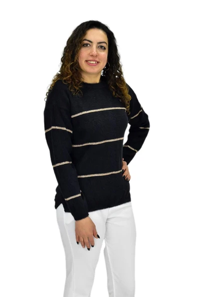 Kadın Çizgili Yumoş Spor Triko Kazak BGL-ST04124 - Resim 8