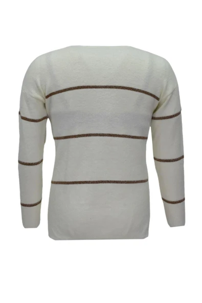 Kadın Çizgili Yumoş Spor Triko Kazak BGL-ST04124 - Resim 5