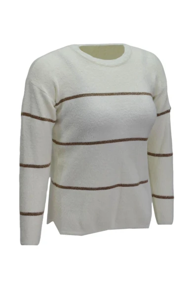 Kadın Çizgili Yumoş Spor Triko Kazak BGL-ST04124 - Resim 3