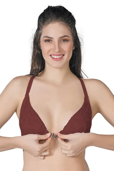 Bordo Emay 187 B Önden Açılır Balenli Sporcu Sütyen - Resim 3
