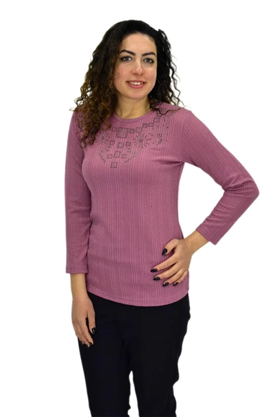 Kadın Taşlı Kaşkorse Bluz BGL-ST04136 - Resim 3