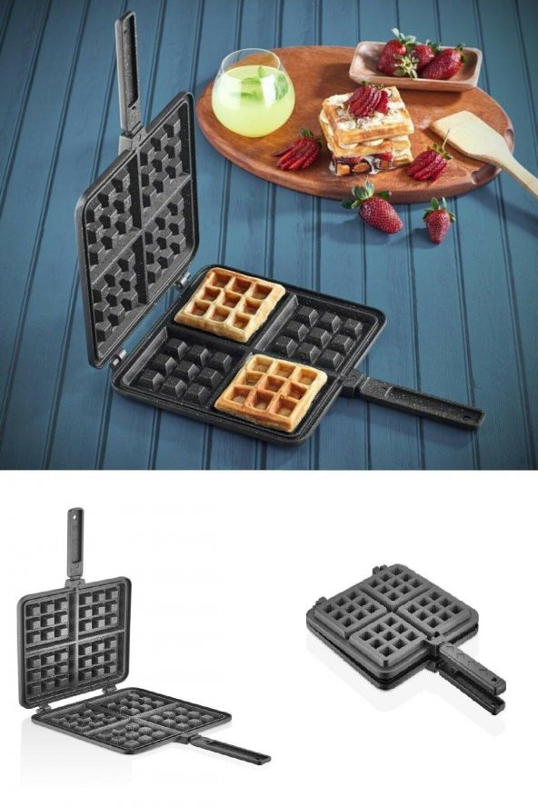 Essenso TAM Döküm Waffle Tava 22 Cm X 22 Cm Yanmaz Yapışmaz Ocak Üstü Döküm Waffle Tava Waffle Makinesi