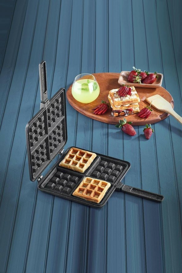 Essenso TAM Döküm Waffle Tava 22 Cm X 22 Cm Yanmaz Yapışmaz Ocak Üstü Döküm Waffle Tava Waffle Makinesi - 4