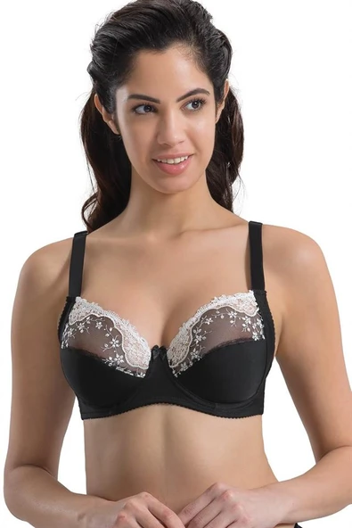 Siyah Beyaz Emay 136 C Balenli Toparlayıcı Dantelli Sütyen ürün görseli