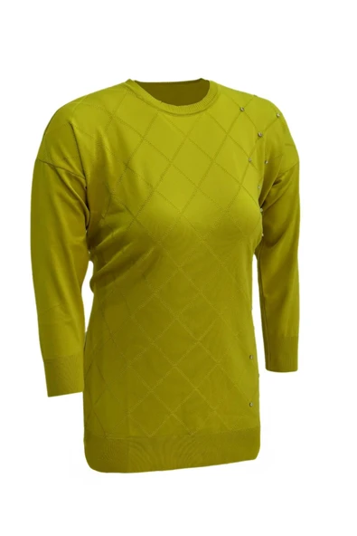 Kadın Taşlı Baklava Desen Oversize Kazak BGL-ST04084 - Resim 9