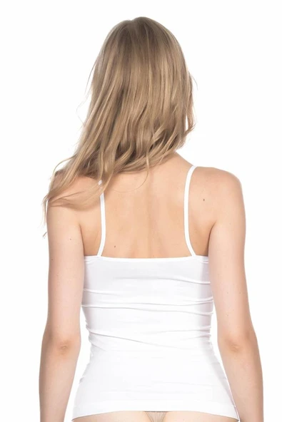 Beyaz Emay 5001 Soft İp Askılı Uzun Atlet - Resim 4