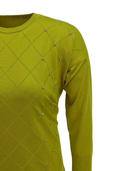 Kadın Taşlı Baklava Desen Oversize Kazak BGL-ST04084 - Resim 11