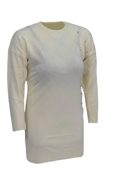 Kadın Taşlı Baklava Desen Oversize Kazak BGL-ST04084 - Resim 3