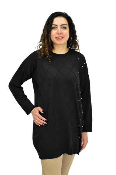 Kadın Taşlı Baklava Desen Oversize Kazak BGL-ST04084 - Resim 12