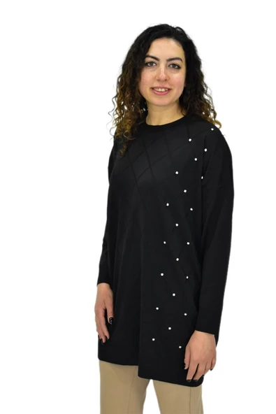 Kadın Taşlı Baklava Desen Oversize Kazak BGL-ST04084 - Resim 10