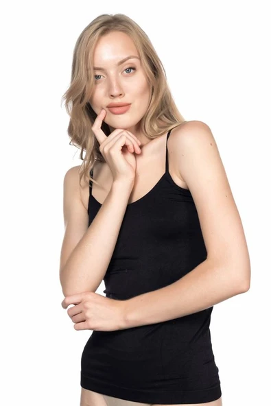 Siyah Emay 5001 Soft İp Askılı Uzun Atlet - Resim 2