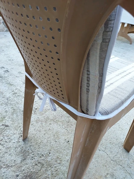 2 Adet Buldan Arkalıklı Sandalye Minderi, Midi Boy (Kalınlık 3,5cm)-Vizon - 3