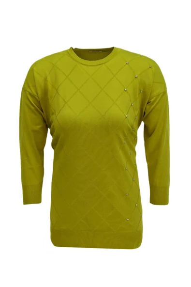 Kadın Taşlı Baklava Desen Oversize Kazak BGL-ST04084 - Resim 7