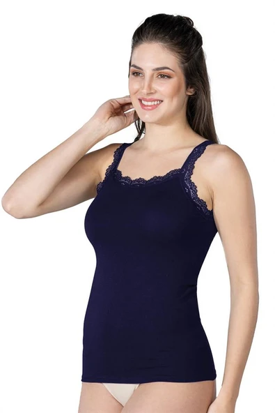 Lacivert  Emay 1411 Modal Cotton Dantelli Atlet - Resim 3