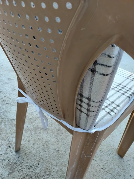 1 Adet Buldan Arkalıklı Sandalye Minderi, Midi Boy (Kalınlık 3,5cm)-Kahve Çizgili - 3