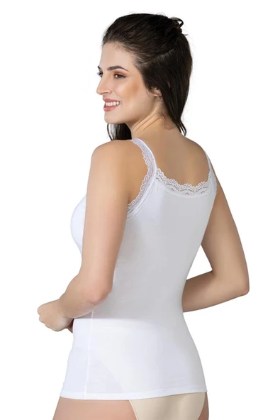 Beyaz Emay 1411 Modal Cotton Dantelli Atlet - Resim 4