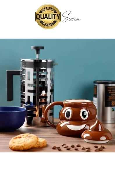 Özel Üretim Poo Kaka Emoji Kupa Bardak Esprili Eğlenceli Kapaklı Komik Karikatür Gülücük 3D Seramik - 5