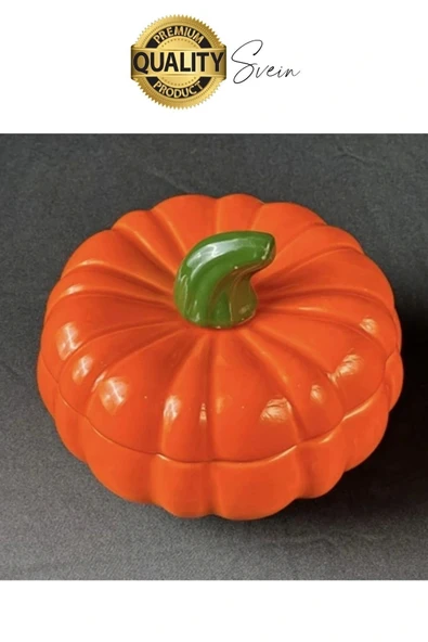 Özel Tasarım Kapaklı Seramik Turuncu Bal Kabağı Dekoratif Şekerlik Biber Saklama Kabı Kavanoz - 5