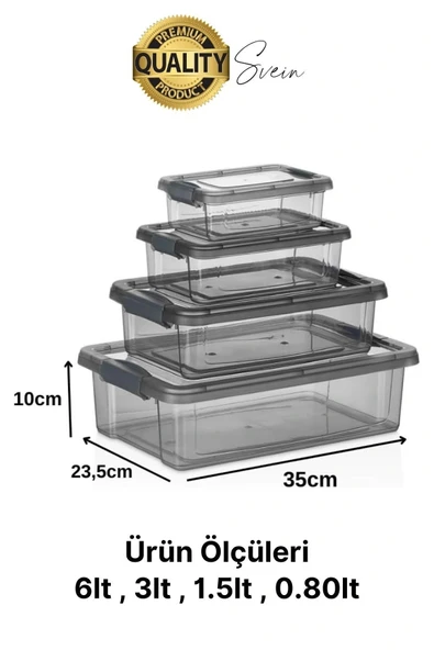 Premium Organizer 4'lü Plastik Erzak Gıda Saklama Kabı Seti İç İçe Kilitli İstifleme Yer Tasarrufu - 3