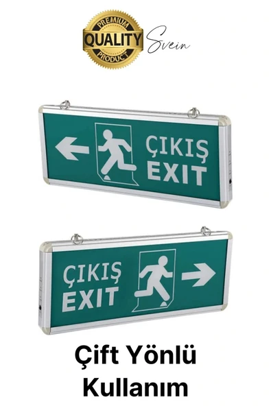 Işıklı Çift Yönlü Acil Çıkış Exit Tabelası Şarjlı Yönlendirme Güvenli Parlayan Uyarı Levhası - 2
