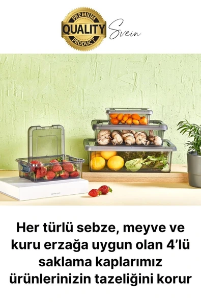 Premium Organizer 4'lü Plastik Erzak Gıda Saklama Kabı Seti İç İçe Kilitli İstifleme Yer Tasarrufu - 2