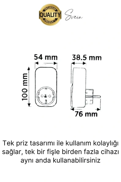 Premium Dijital Akım Korumalı Tekli Priz TV Bilgisayar Led Göstergeli Ekran Çocuk 4000 Watt Güvenli - 3