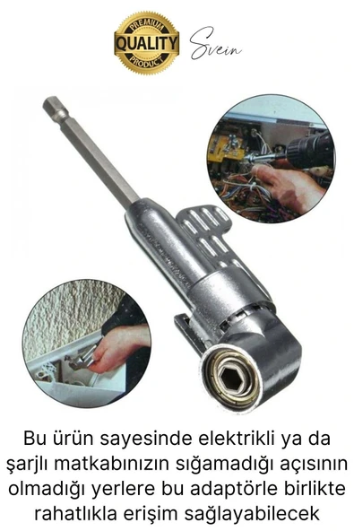 Vidalama Köşe Adaptörü Aparat Pratik Matkap Ucu Dar Alan Kör Nokta Açılı Hızlı Değiştirme Uç Tutucu - 3