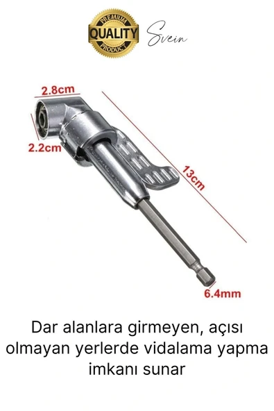 Vidalama Köşe Adaptörü Aparat Pratik Matkap Ucu Dar Alan Kör Nokta Açılı Hızlı Değiştirme Uç Tutucu - 2