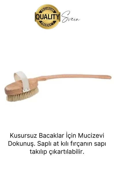 Premium %100 Doğal At Kılı Banyo Fırçası Ahşap Saplı Selülit Önleyici Yumuşak Vücut Masaj Sırt Kese - 2