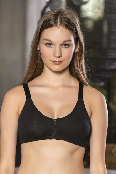 Fermuarlı Pamuklu Sporcu Sütyeni Siyah (brf1061) - Resim 4