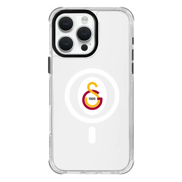 iPhone 16 Pro Max Uyumlu Galatasaray Magsafe Parçalı Logo Şeffaf Lisanslı Telefon Kılıfı