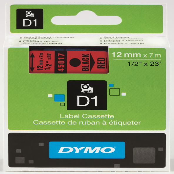 Dymo D1 Şerit Standart 12 MMx7 MT Kırmızı Üzerine Siyah 45017