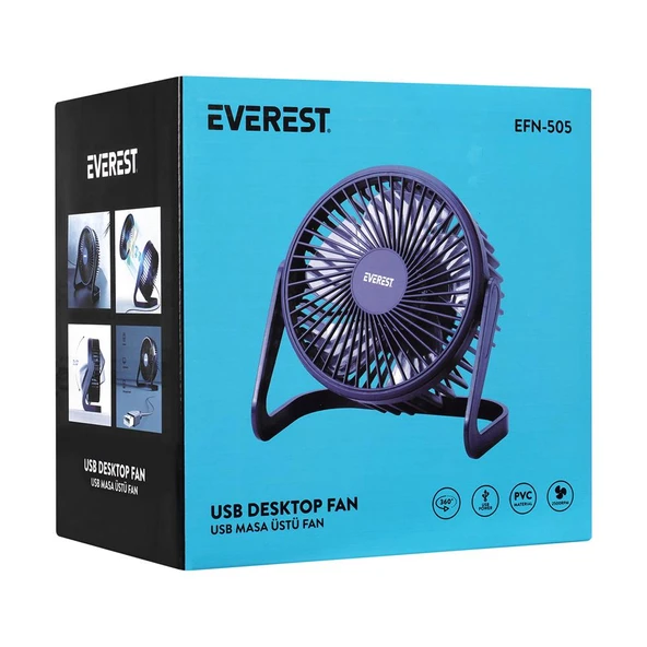 Everest EFN-505 Masaüstü Lacivert Usb Fan (145mmx141mmx105 mm) - Resim 2