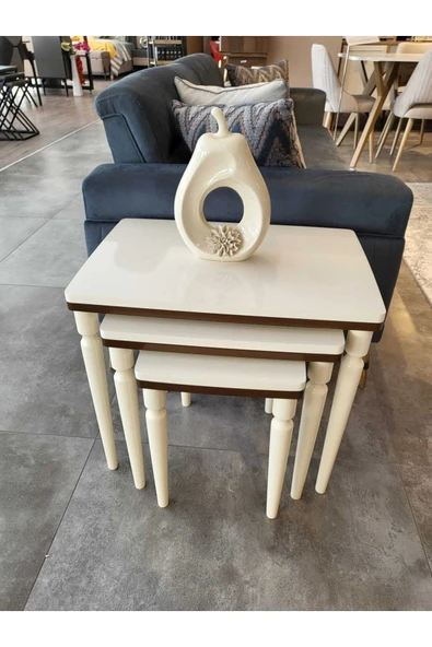 Akset 3Lü Lüx Zigon Sehpa Krem Ceviz - 2