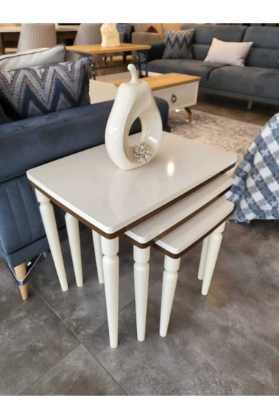 Akset 3Lü Lüx Zigon Sehpa Krem Ceviz - 3