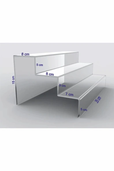 Nisba Pleksi Stand 3 Mm Pleksi Şeffaf Merdiven Sergileme Standı (3 BASAMAK EN 35 CM) Akrilik - 2