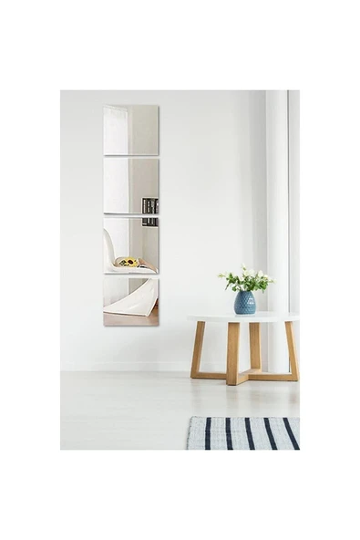 Dekoratif Kare Gümüş Ayna Pleksi Duvar Süsü Gümüş 10 Adet ( Yapışkanlı ) - 2