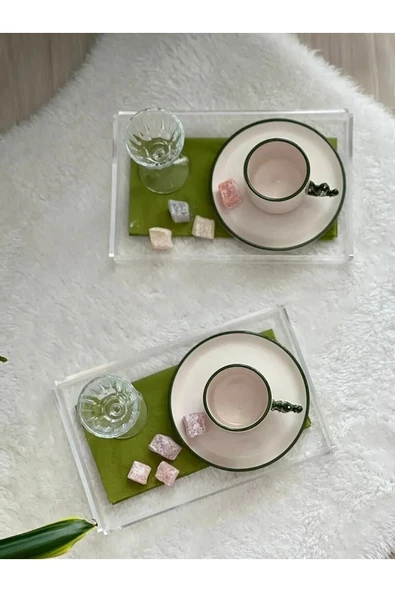 4'lü Şeffaf Pleksi Tepsi 14x22cm Servis Sunum Tepsisi Şık Yeni Kahve Çay Tepsisi Phigo 4 Adet - 2