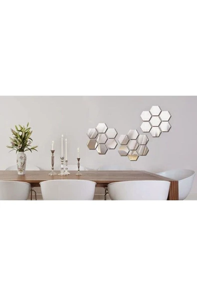 Bal Peteği Pleksi Ayna Gümüş Renk 72 ADET YAPIŞKANLI (11 CM X 12,5 CM) - 7