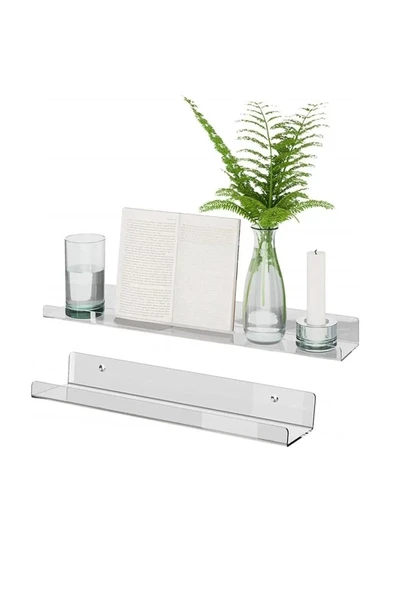 Şeffaf Pleksi Raf 60x10 Cm - 1 Adet - 4 Mm Pleksi Ve Yeşil Bardak Altlığı