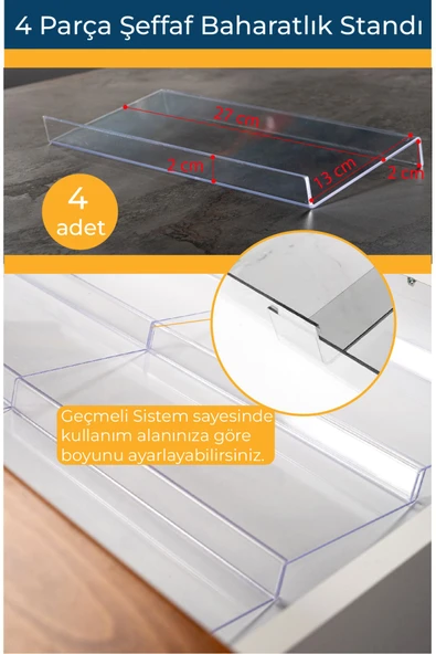 Pleksi-şeffaf 4 Parça Baharatlık Standı Çekmece Içi Düzenleyici Organizer - 2