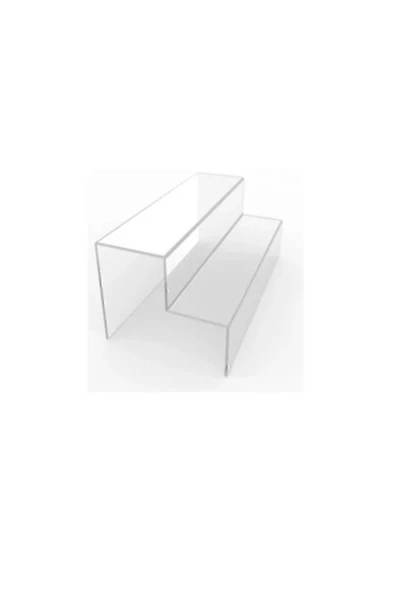 Seha Pleksi Akrilik Merdiven Raf 3 Mm Şeffaf ( 30 Cm Genişlik ) 2 Katlı Stand