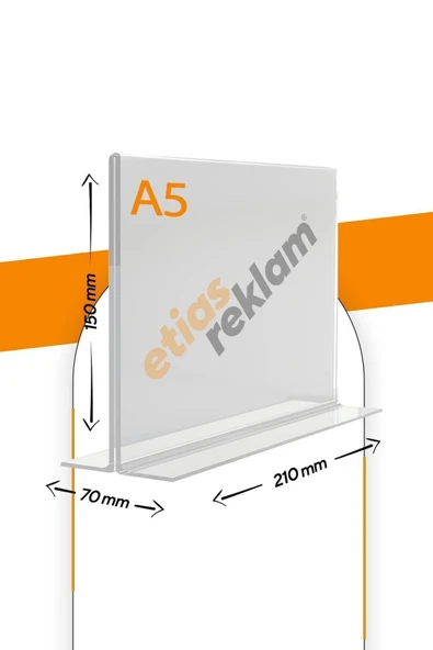 A5 T Tipi Yatay Masa Üstü 2.8 Mm Şeffaf Pleksi Föylük / Broşürlük - 2